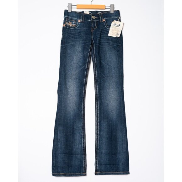 Seven7 Jeans Womens 27x33 Boot Cut Slim Low Rise Dark Wash Stretch Thick Stitch - Picture 1 of 9